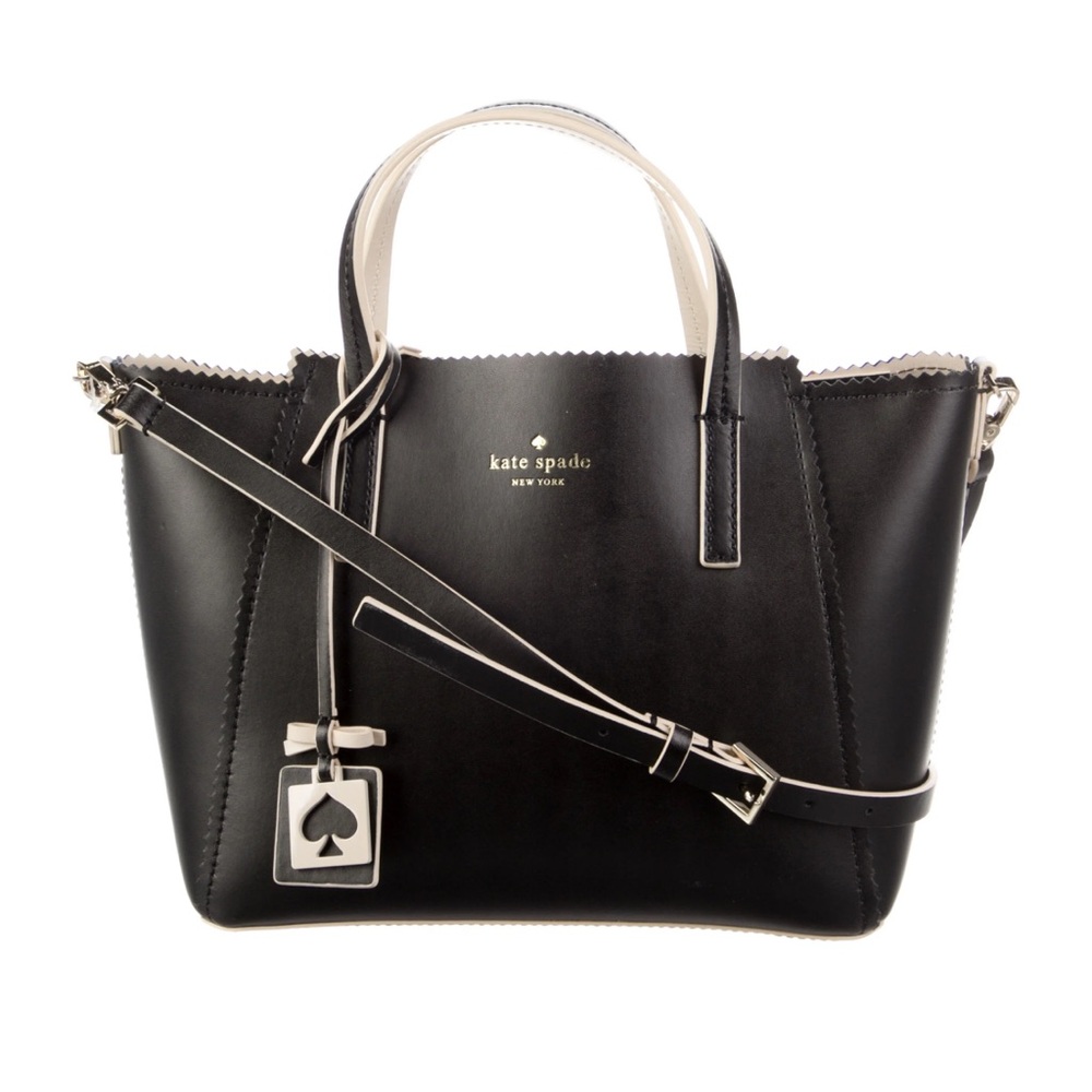 kate spade Black and Cream Leather Tote with Spade Charm